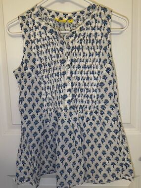 Roberta Roller Rabbit White Tank Top with Blue Floral Print
